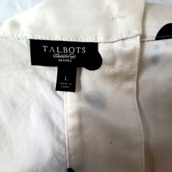 Talbots Chic Holiday Ivory/black Polka Dot Cowl Neck Silky Women Lg Y2K Vtg - Picture 2 of 12